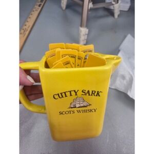 Vintage Cutty Sark Scots Whisky Yellow Ceramic Pitcher with Swizzle Sticks Set